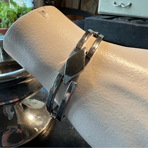 Silver Stainless Steel Minimalist MCM Necklace & Bracelet Set Vintage Jewelry - Picture 3 of 11